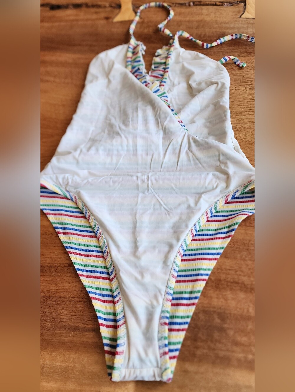 SOLID & STRIPED Nadine Seersucker Striped Ruffle Halter One-Piece Size S - Picture 11 of 12